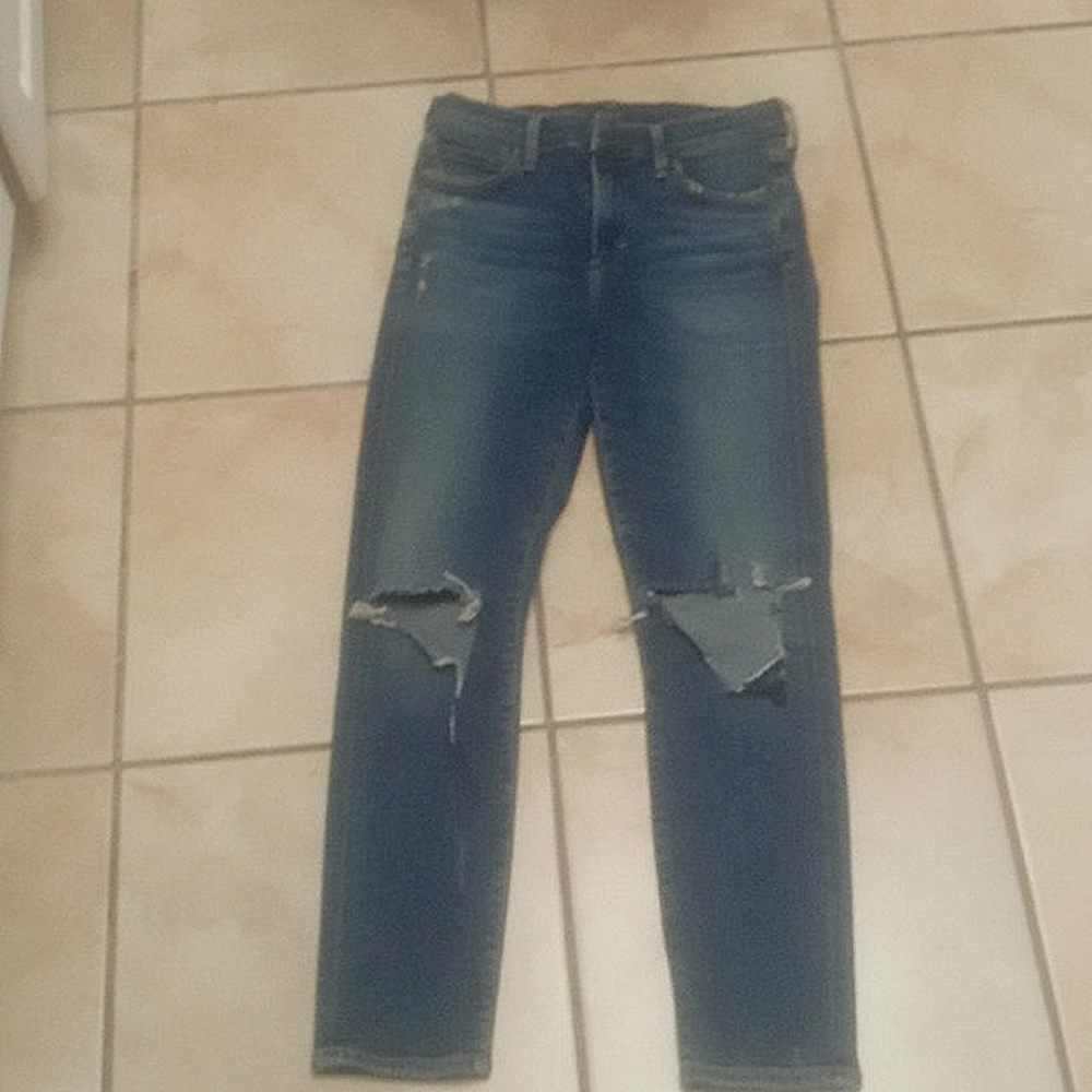 Trendy Blue Distressed Citizens Rocket Crop  Skinny Jeans